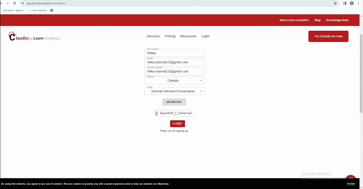 Registration form upload